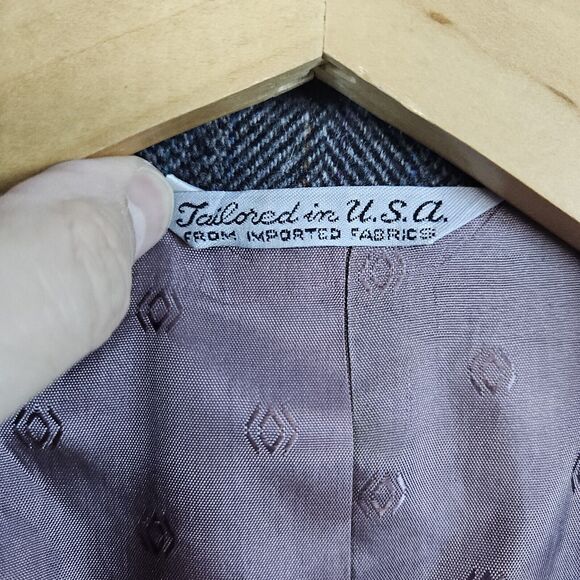 Towncraft Men's Blazer Dark Gray Windowpane Size 43L Herringbone LINER FADING - Picture 5 of 16